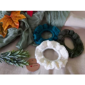 Autumn Crochet Scrunchies Pack of 3 - Cream, Forest, Petrol