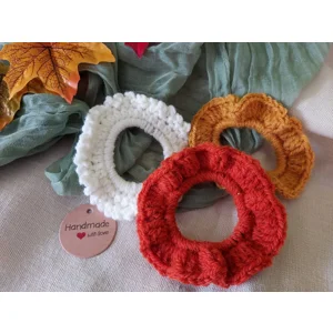 Autumn Crochet Scrunchies Pack of 3 - Cream, Mustard, Rust