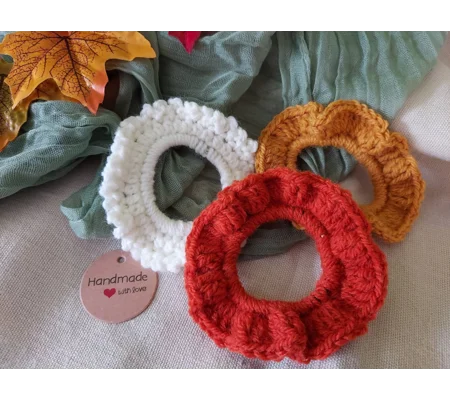 Autumn Crochet Scrunchies Pack of 3 - Cream, Mustard, Rust