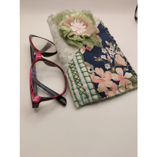 Hand-stitched Eyeglasses Case - Floral Patchwork Design