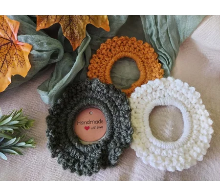 Autumn Crochet Scrunchies Pack of 3 - Forest, Mustard, Cream
