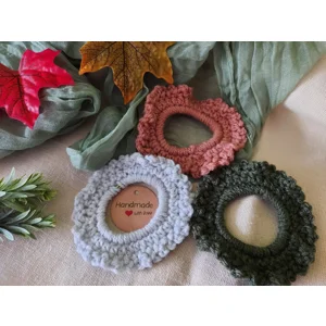 Autumn Crochet Scrunchies Pack of 3 - Grey, Rose, Forest