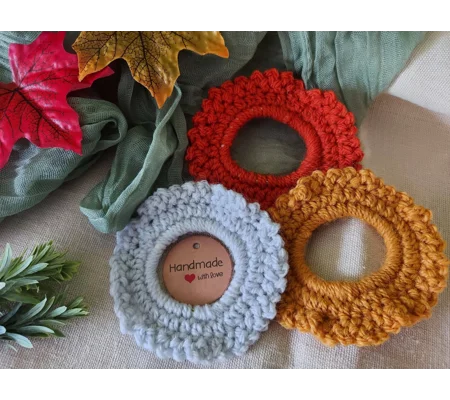 Autumn Crochet Scrunchies Pack of 3 - Grey, Rust, Mustard