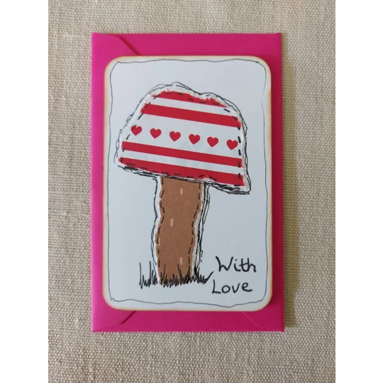 Handmade Mushroom or Toadstool Collage Notecard - Eco Friendly Flat Card (A6)