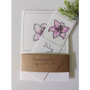 Greeting card and matching bookmark - Lily