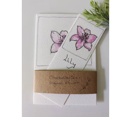 Greeting card and matching bookmark - Lily
