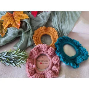 Autumn Crochet Scrunchies Pack of 3 - Mustard, Petrol, Rose
