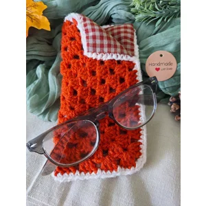 Crochet Eyeglasses Case - Soft lined, Fold-Over Top, Rust/Blush
