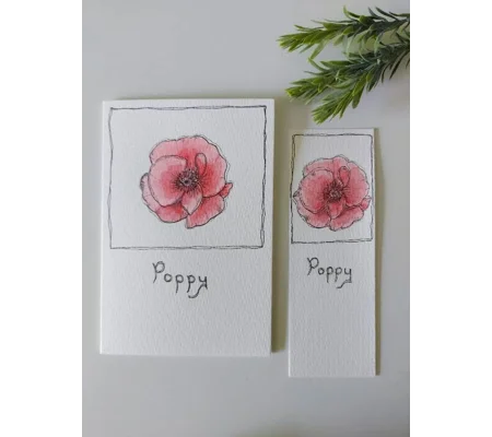 Floral greeting card plus bookmark - Poppy