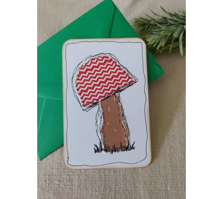Handmade Mushroom or Toadstool Collage Notecard - Eco Friendly Flat Card (A6)