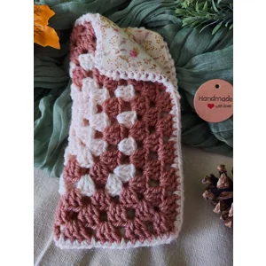Crochet Eyeglasses Case - Soft lined, Fold-Over Top, Rose/Blush