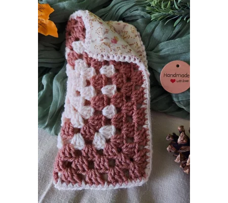 Crochet Eyeglasses Case - Soft lined, Fold-Over Top, Rose/Blush