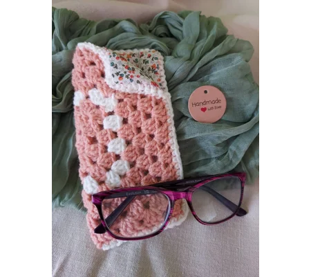 Crochet Eyeglasses Case - Soft lined, Fold-Over Top