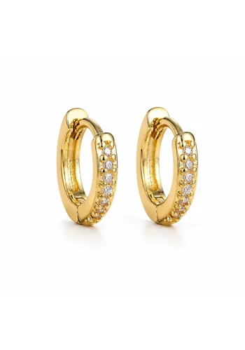 18ct Gold Plated Sterling Silver Crystal Huggie Hoop Earrings 12mm