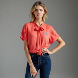 Coral Tie Neck Short Sl..