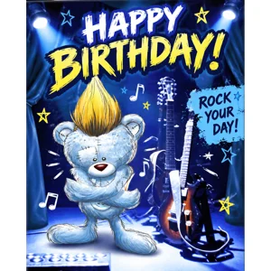 Buddy the teddy rockstar birthday card