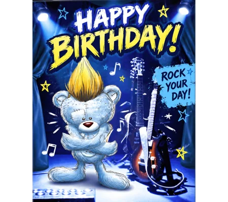Buddy the teddy rockstar birthday card