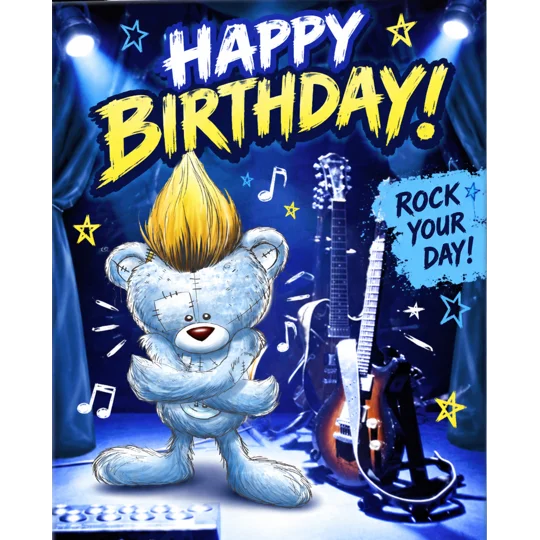 Buddy the teddy rockstar birthday card