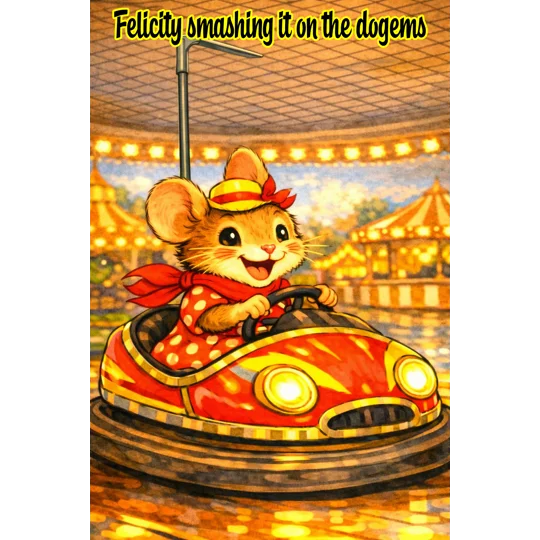 Felicity mouse on the dodgems