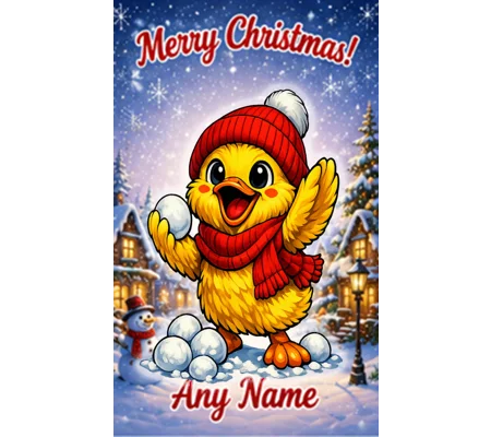 Personalised Snowball Fight Duck Christmas Card