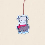 Festive Scarf Highland Cow Christmas Decoration embroidered on white felt with red scarf and red hanging loop