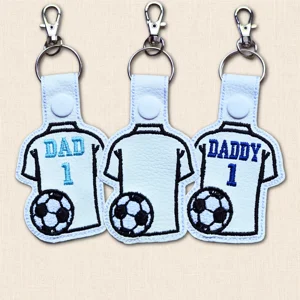 Embroidered football shirt keyring for Dad, featuring a stitched football detail and metal keyring hardware.