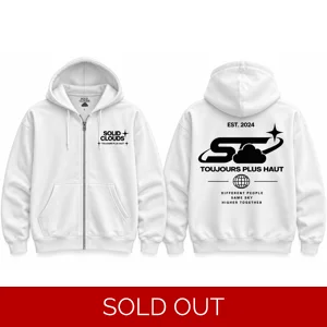 White Solid Clouds Hoodie — Black Print