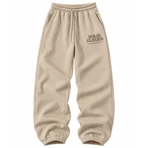 Cream Solid Clouds Sweatpants