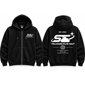 Black Solid Clouds Hoodie — White Print