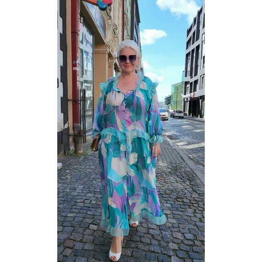 Turquoise Lilac Chiffon Dress