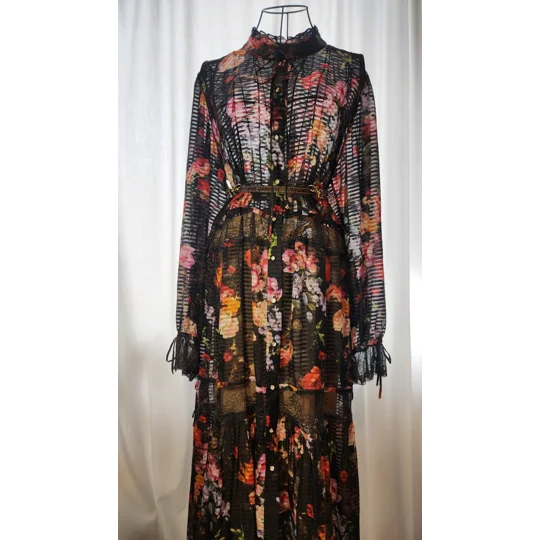 Black Flowers Natural Silk dress