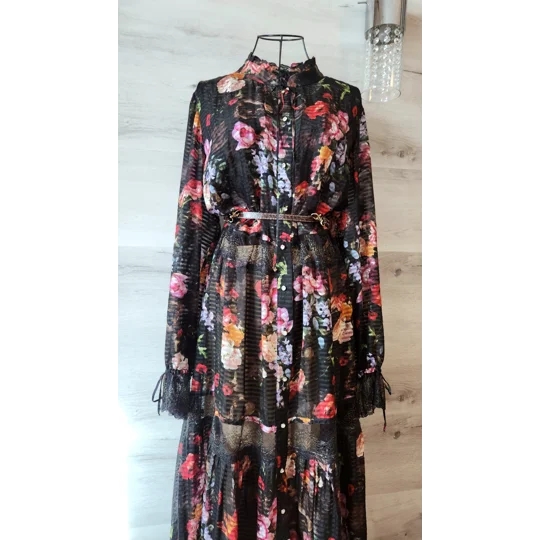 Black Flowers Natural Silk dress