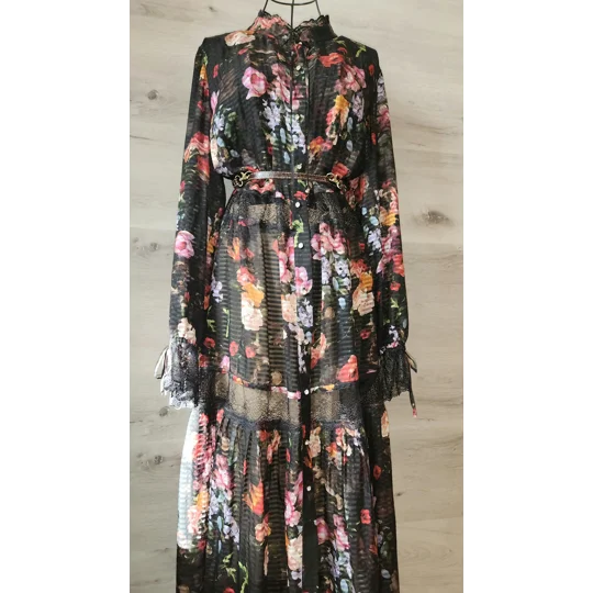 Black Flowers Natural Silk dress