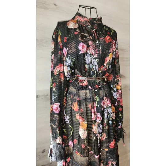 Black Flowers Natural Silk dress