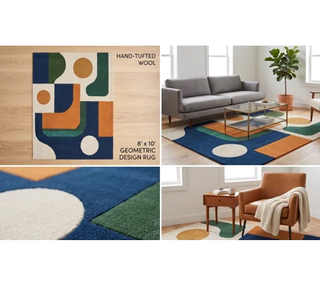 PREIVED Carpet - Sample Only Modern Geometric Color Block Area Rug for Living Room, Multi-Color