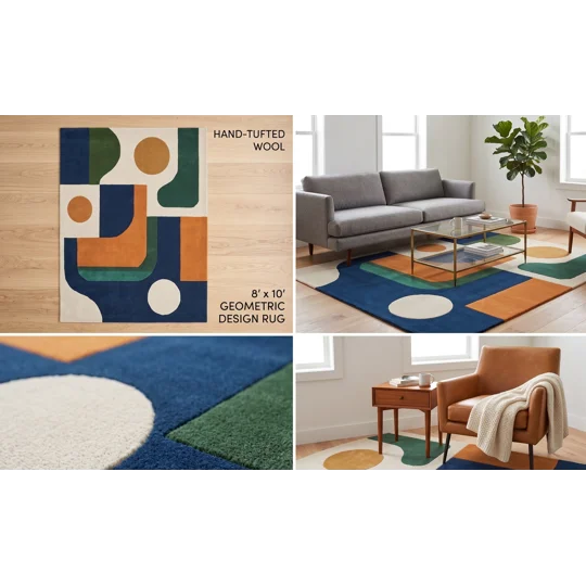 PREIVED Carpet - Sample Only Modern Geometric Color Block Area Rug for Living Room, Multi-Color
