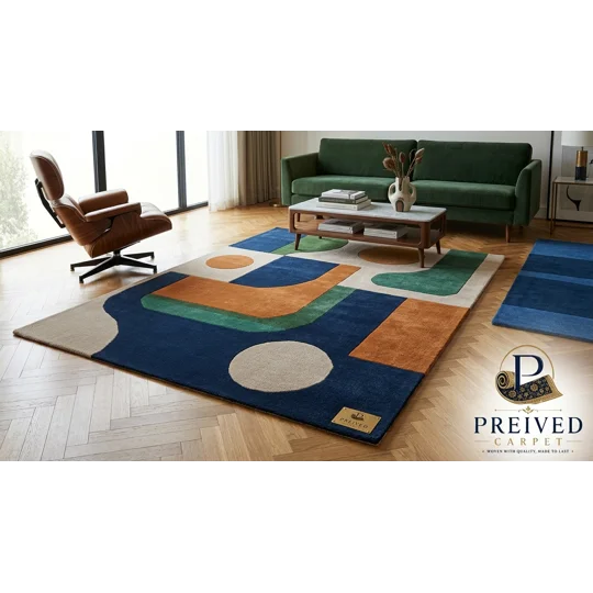 PREIVED Carpet - Sample Only Modern Geometric Color Block Area Rug for Living Room, Multi-Color