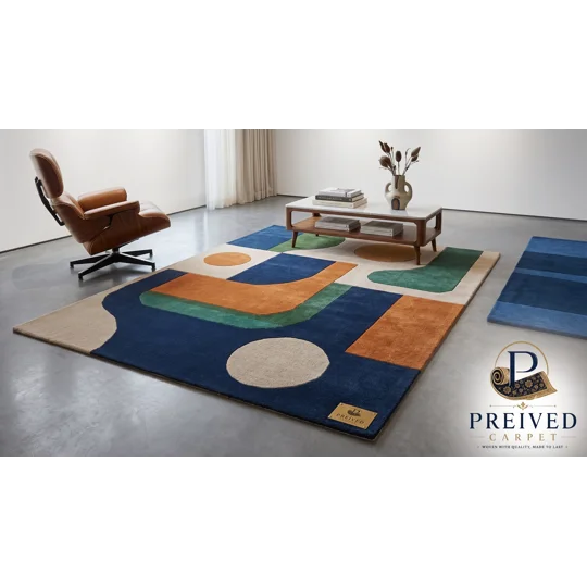 PREIVED Carpet - Sample Only Modern Geometric Color Block Area Rug for Living Room, Multi-Color