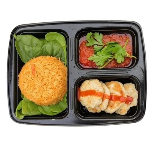 Kipburger jollof rijst