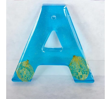 Alphabet Letter 'A' Keychain (Blue Translucent, Real Flower Petal) Handmade Resin Item