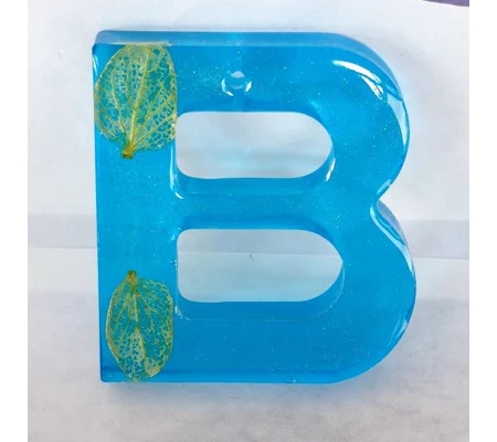 Alphabet Letter 'B' Keychain (Blue Translucent, Real Flower Petal) Handmade Resin Item