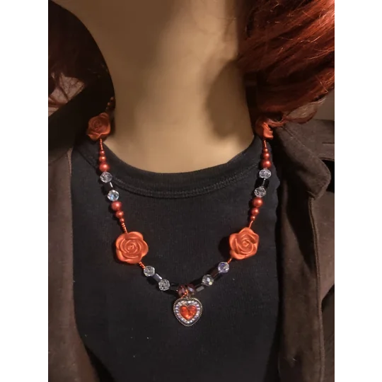 Handmade Fade to Red Rose Beaded Necklace-Black Red and Black Beaded Necklace