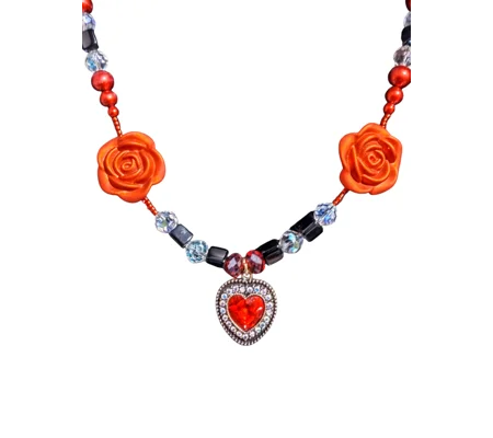 Handmade Fade to Red Rose Beaded Necklace-Black Red and Black Beaded Necklace
