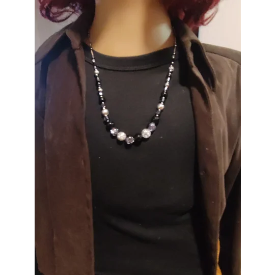 Handmade Stormy Skies Beaded Necklace-Black Dark blue and Black Necklace