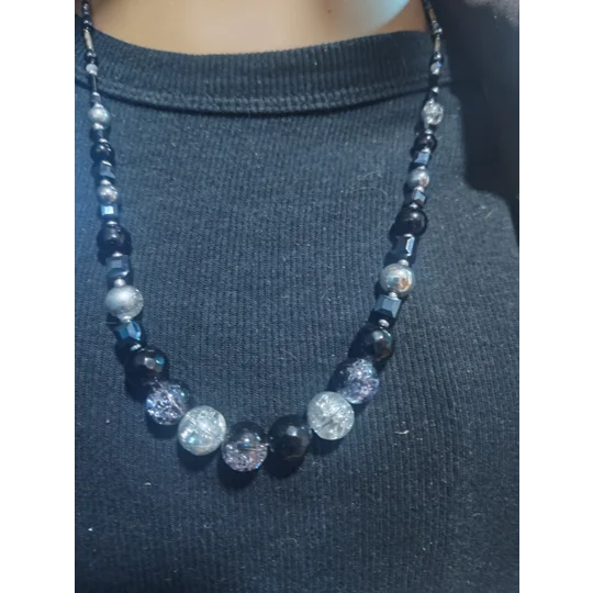 Handmade Stormy Skies Beaded Necklace-Black Dark blue and Black Necklace