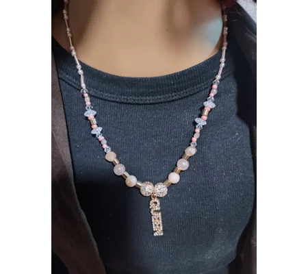 Handmade Queen Rhinestone Pendant Necklace – Pink Glass Beaded Jewelry
