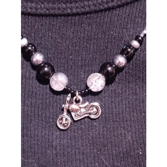 Handmade Ride or Die Motorcycle Beaded Necklace-Black and Green Motorcycle Pendent Necklace
