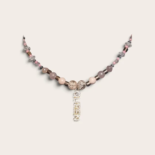 Handmade Queen Rhinestone Pendant Necklace – Pink Glass Beaded Jewelry