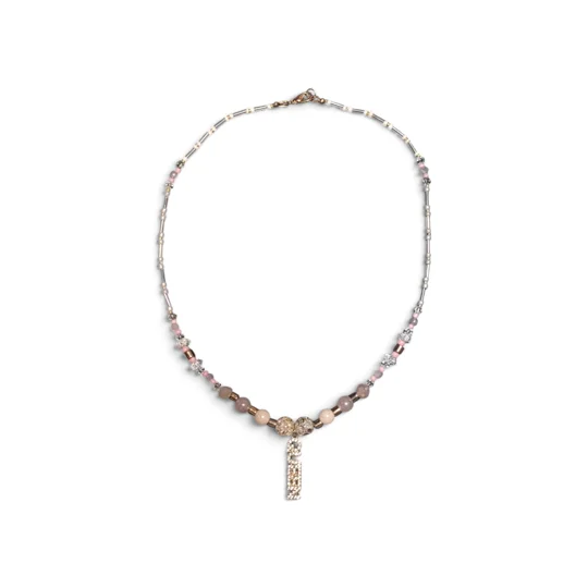 Handmade Queen Rhinestone Pendant Necklace – Pink Glass Beaded Jewelry
