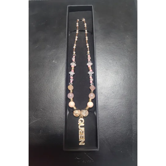 Handmade Queen Rhinestone Pendant Necklace – Pink Glass Beaded Jewelry